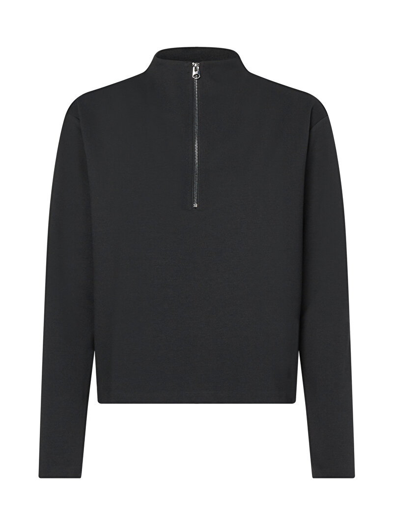 Calvin Klein Siyah Renkli Kadın Milano Mock Neck Zip Sweatshirt
