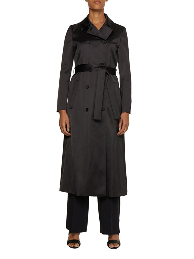 Calvin Klein Siyah Renkli Kadın Duchess Satin Maxi Kaban