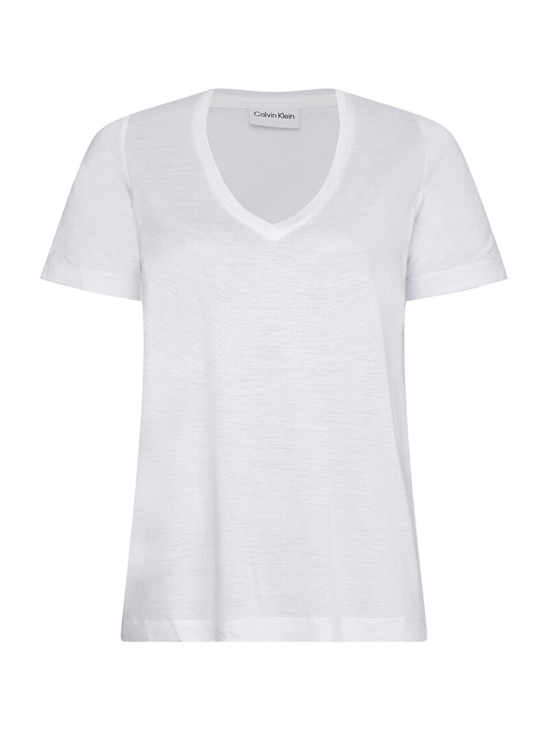 Calvin Klein Beyaz Renkli Kadın Modal Silk Relaxed Beyaz T-Shirt
