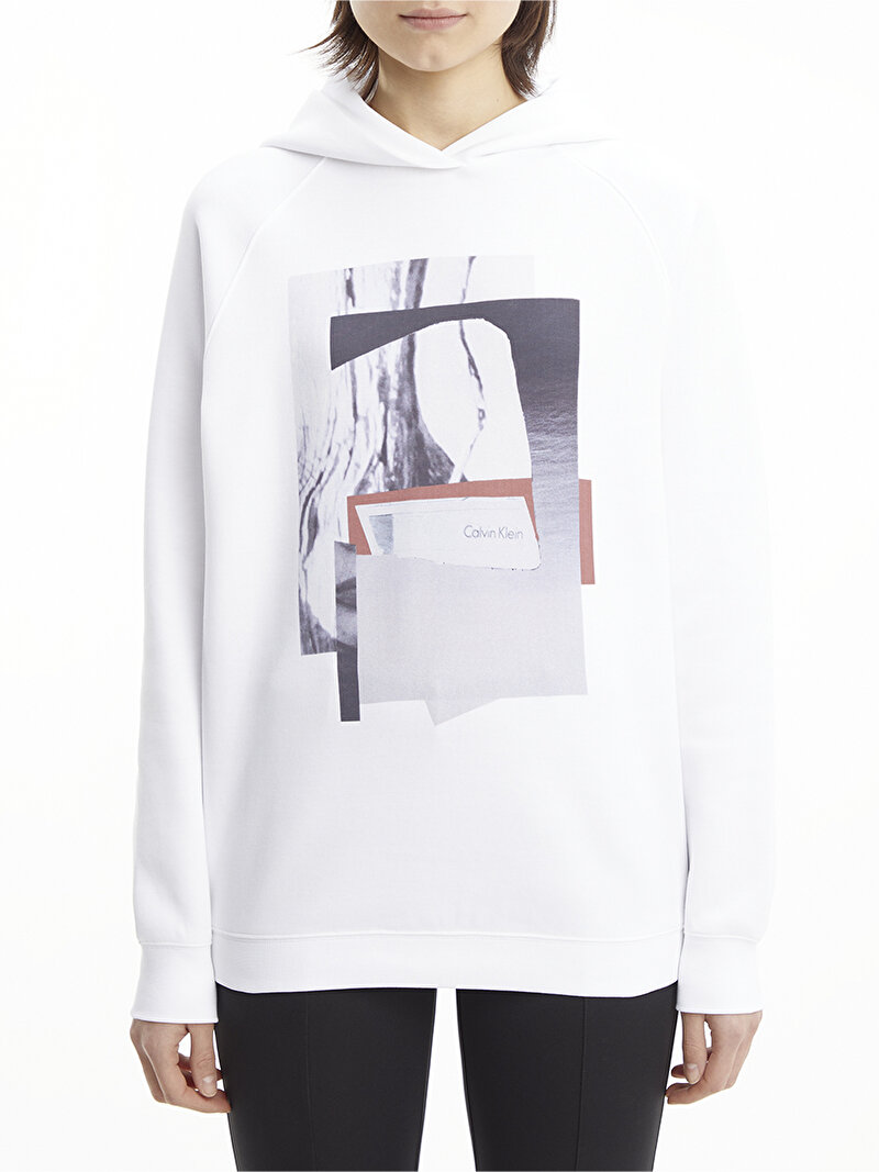 Calvin Klein Beyaz Renkli Kadın Photo Print Graphic Sweatshirt