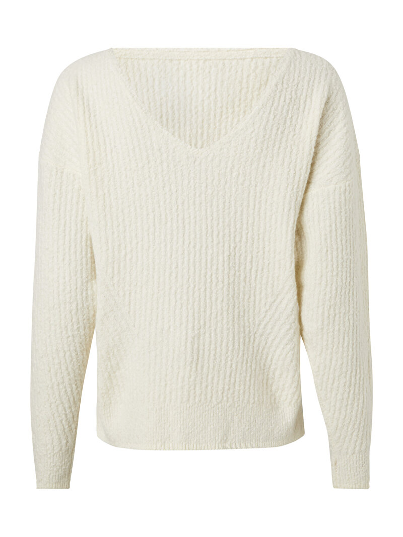 Calvin Klein Beyaz Renkli Kadın Textured Slub Kazak