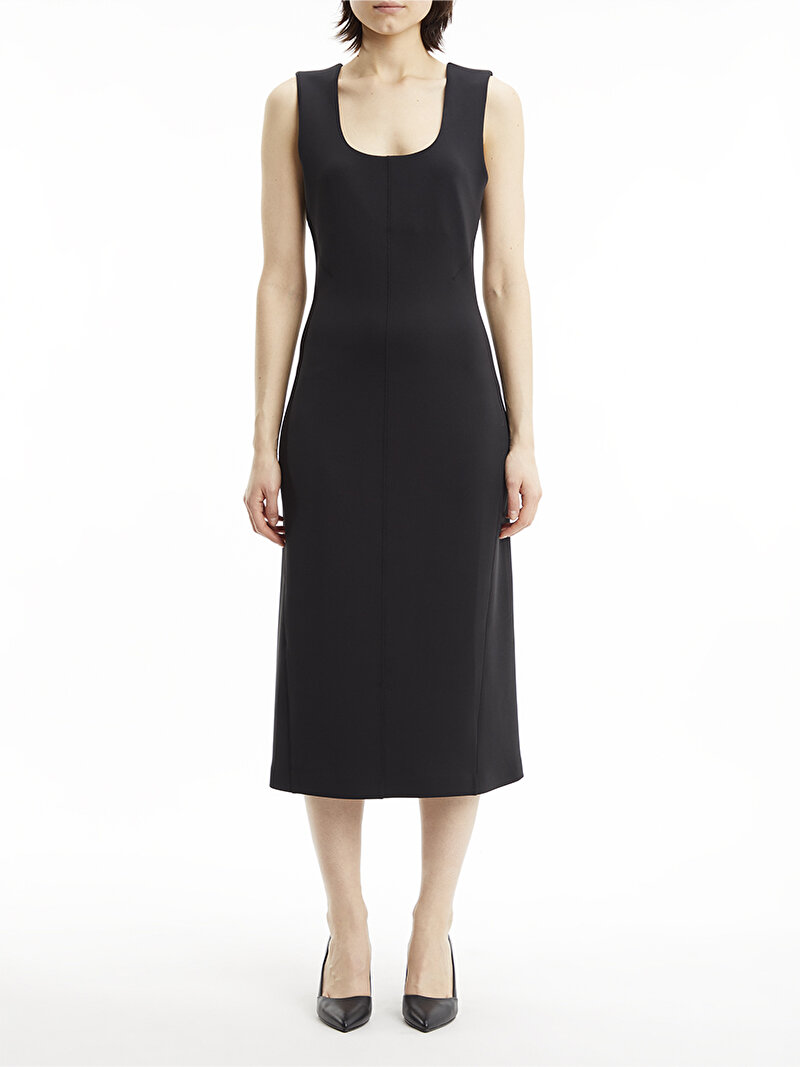 Calvin Klein Siyah Renkli Kadın Technical Knit Midi Elbise