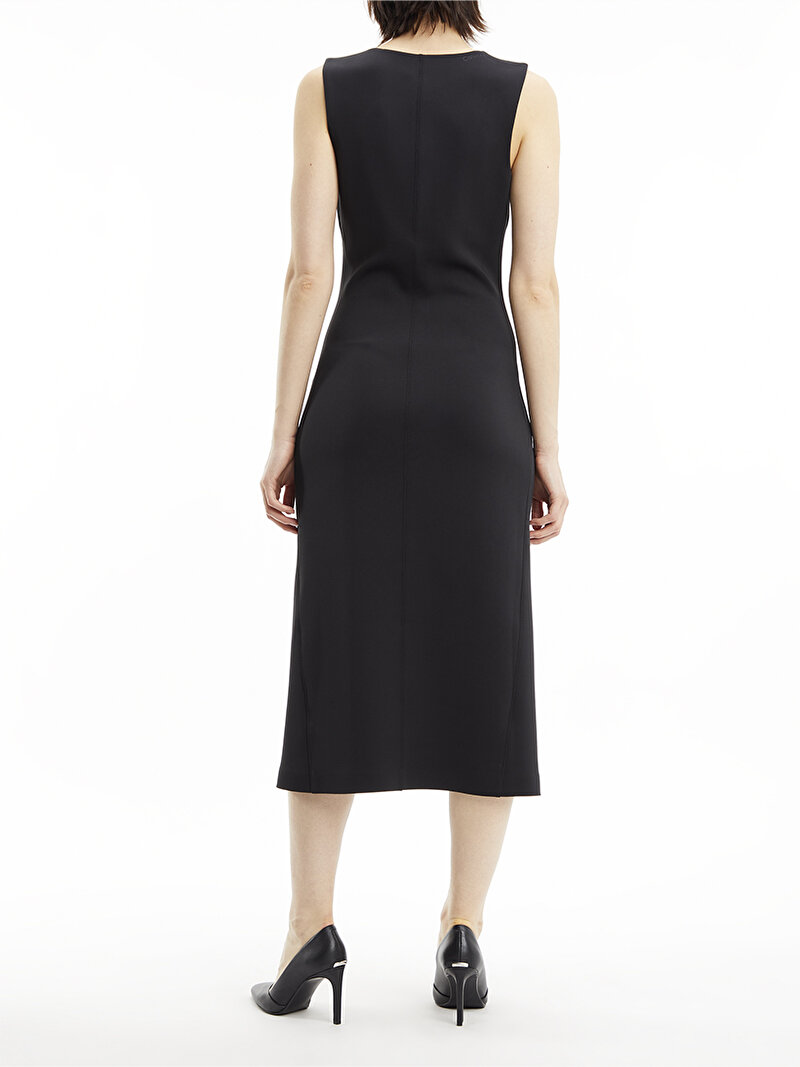 Calvin Klein Siyah Renkli Kadın Technical Knit Midi Elbise