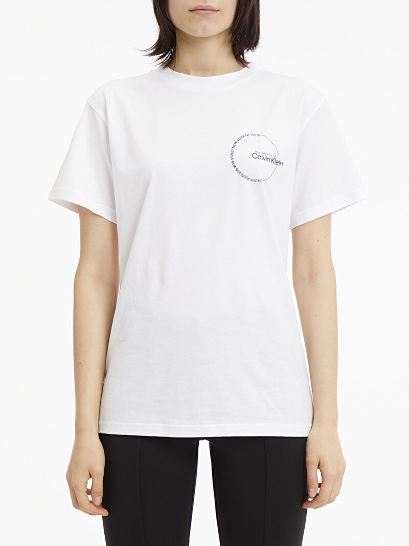 Calvin Klein Beyaz Renkli Kadın Circle Print T-Shirt