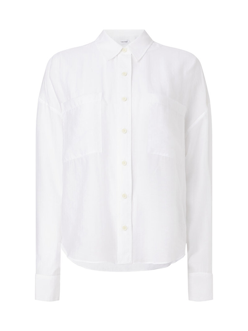 Calvin Klein Beyaz Renkli Kadın Sheer Tensel Crop Gömlek