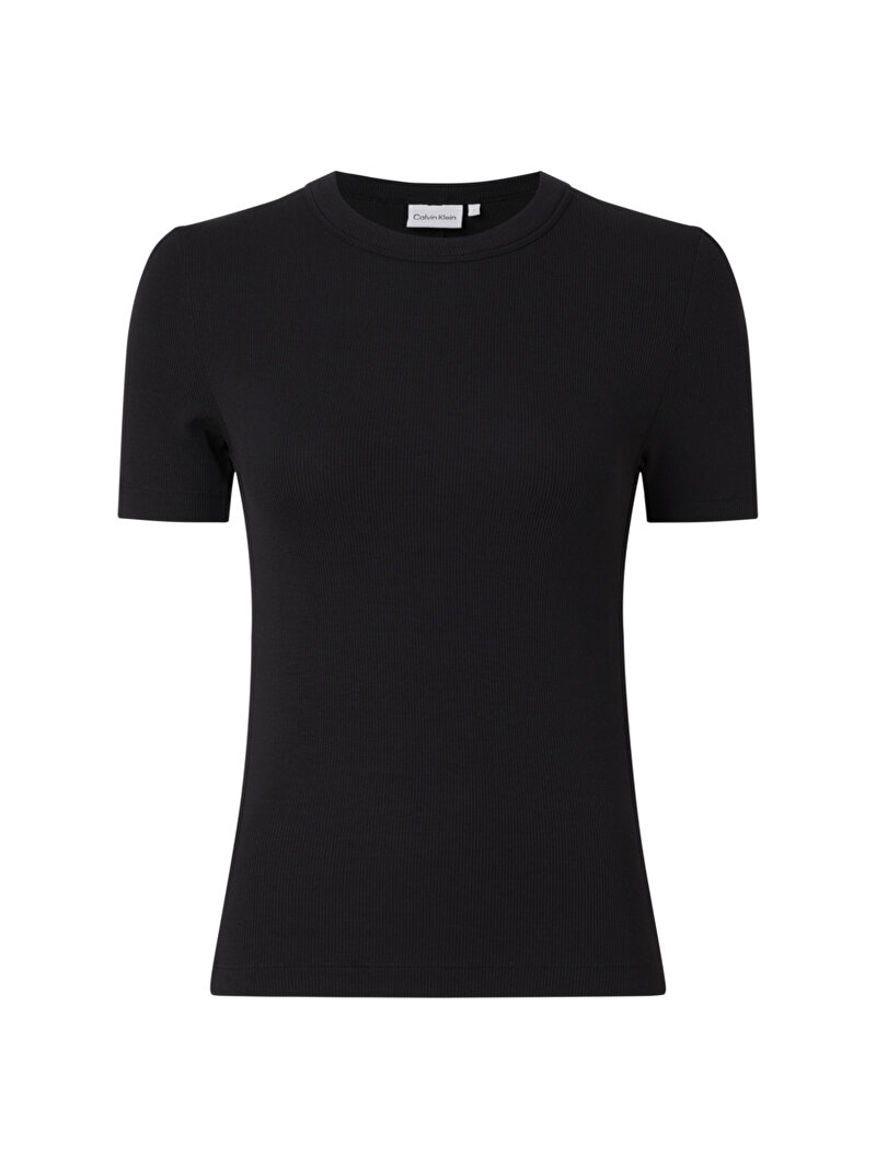 Calvin Klein Siyah Renkli Kadın Modal Rib Bisiklet Yaka T-Shirt