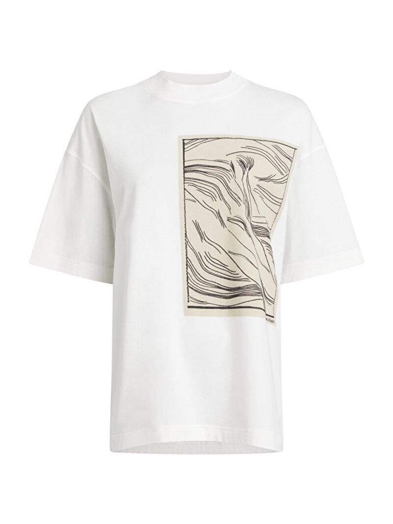 Calvin Klein Beyaz Renkli Kadın Surface Print T-Shirt