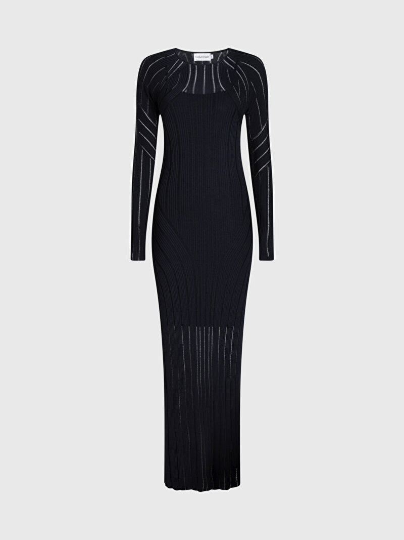 Calvin Klein Siyah Renkli Kadın Laddered Rib Maxi Elbise