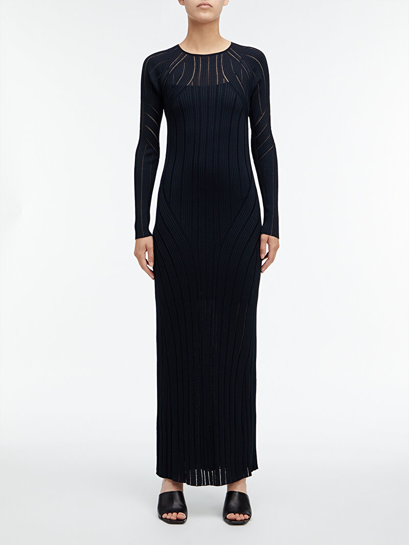 Calvin Klein Siyah Renkli Kadın Laddered Rib Maxi Elbise