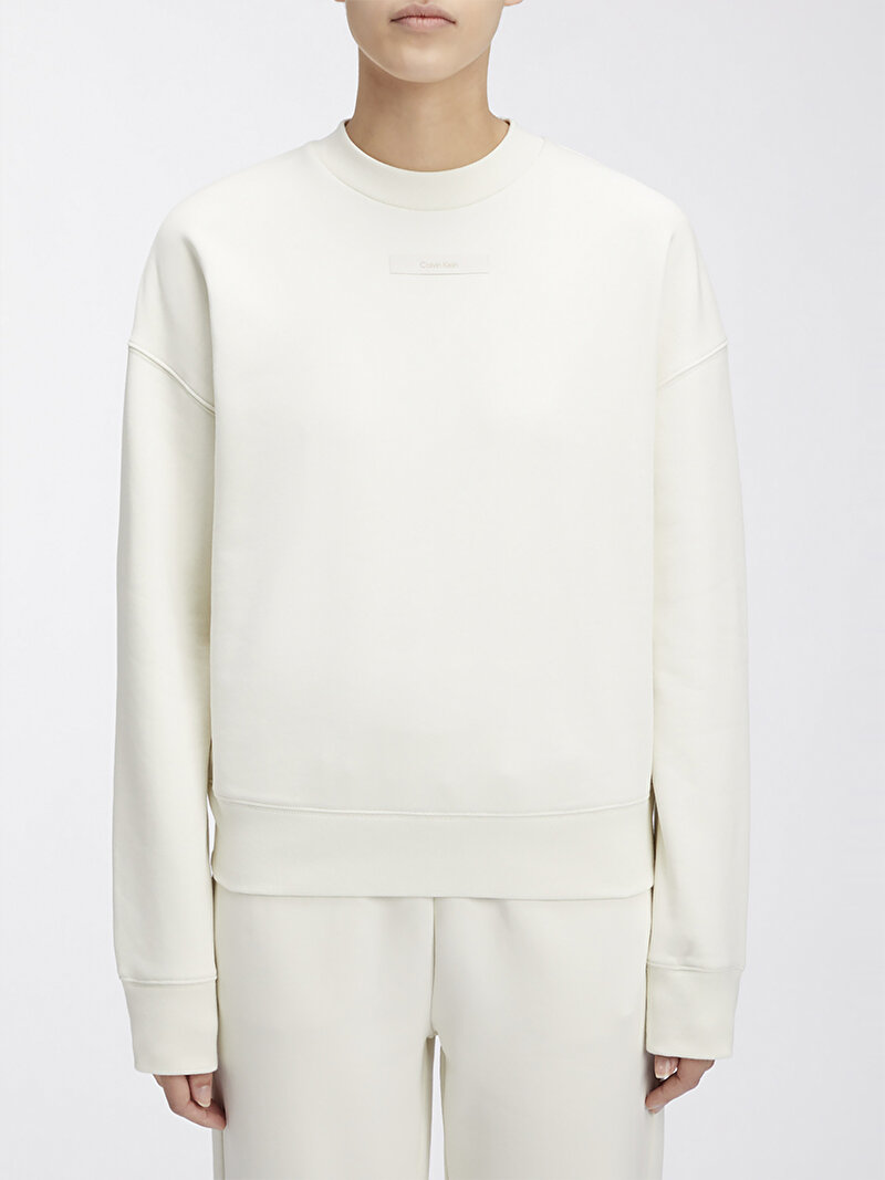 Calvin Klein Ekru Renkli Kadın Micro Logo Regular Sweatshirt