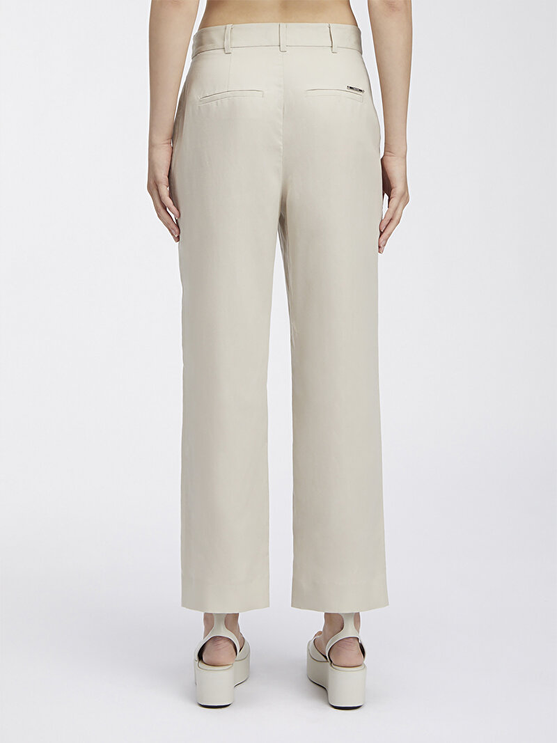 Calvin Klein Bej Renkli Kadın Linen Blend Slim Pantolon