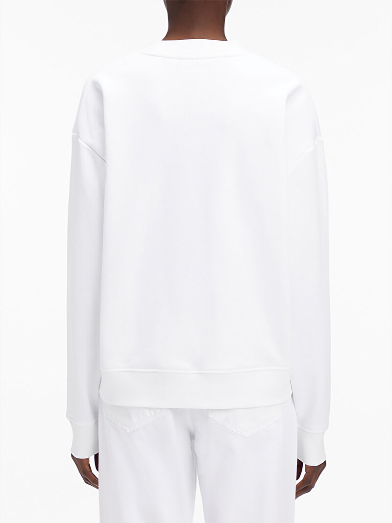 Calvin Klein Beyaz Renkli Kadın Sheer Logo Regular Sweatshirt