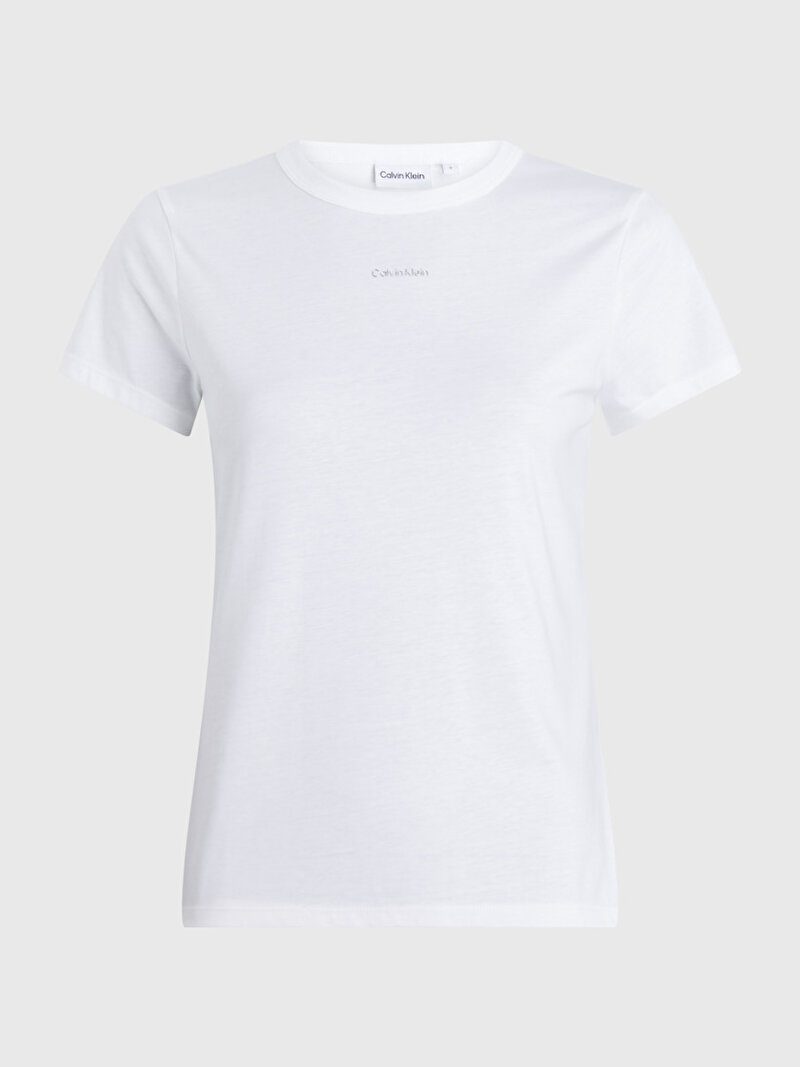 Calvin Klein Beyaz Renkli Kadın Nano Logo Slim T-Shirt