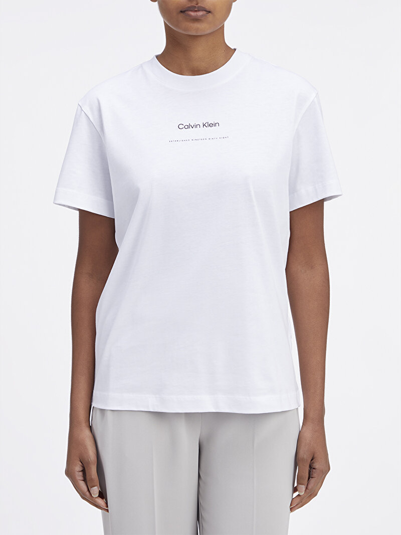 Calvin Klein Beyaz Renkli Kadın Multi Logo Regular T-Shirt