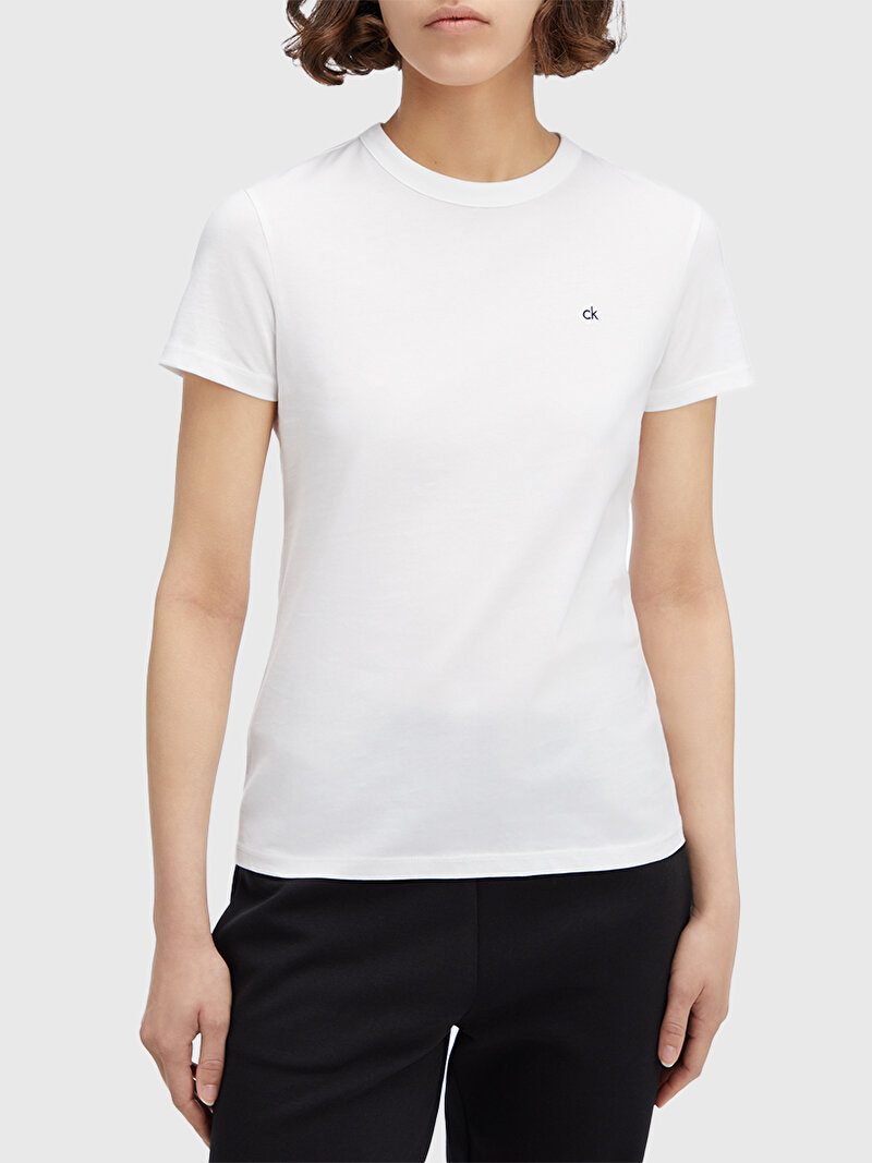 Calvin Klein Beyaz Renkli Kadın Graphic Slim T-Shirt