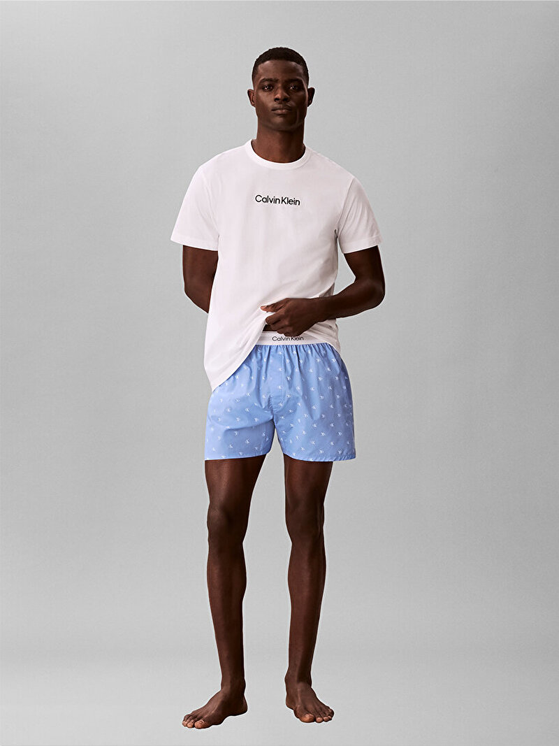 Calvin Klein Beyaz Renkli Erkek Poplin Pijama Set