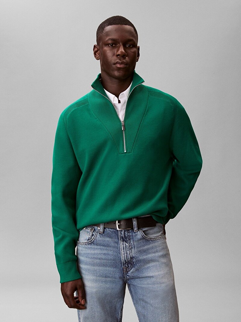 Calvin Klein Yeşil Renkli Erkek Snowy Tech Kazak