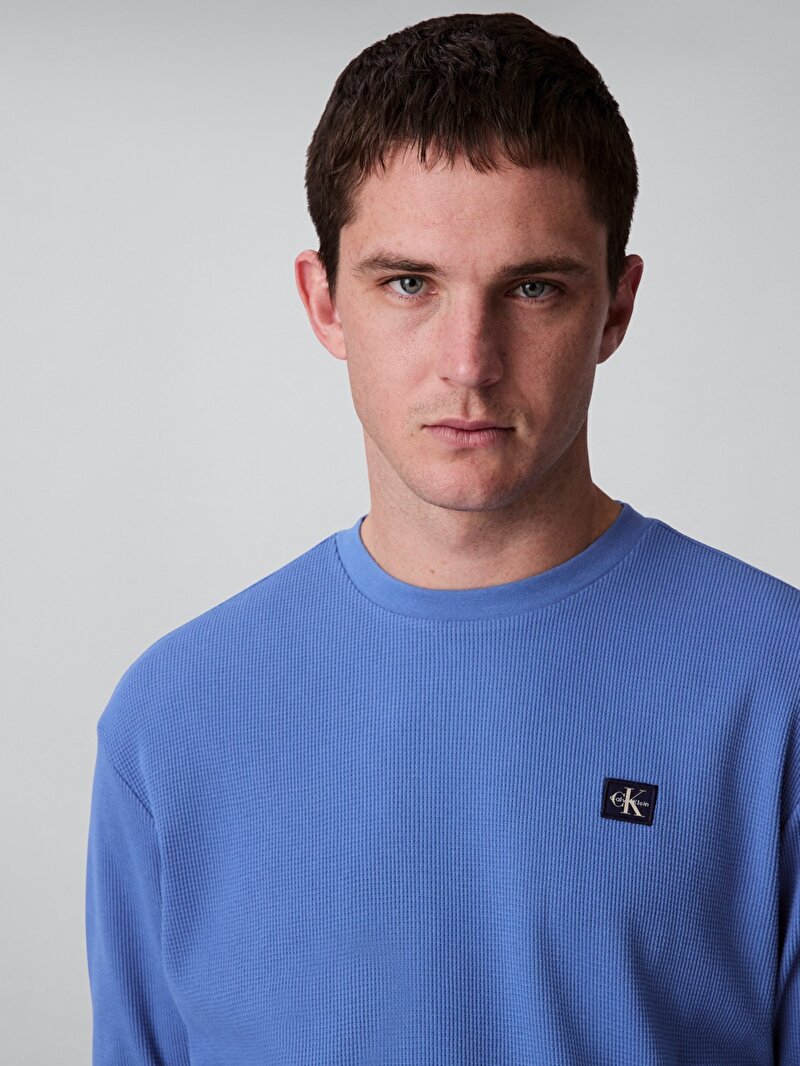 Calvin Klein Mavi Renkli Erkek Waffle Badge Crew T-shirt