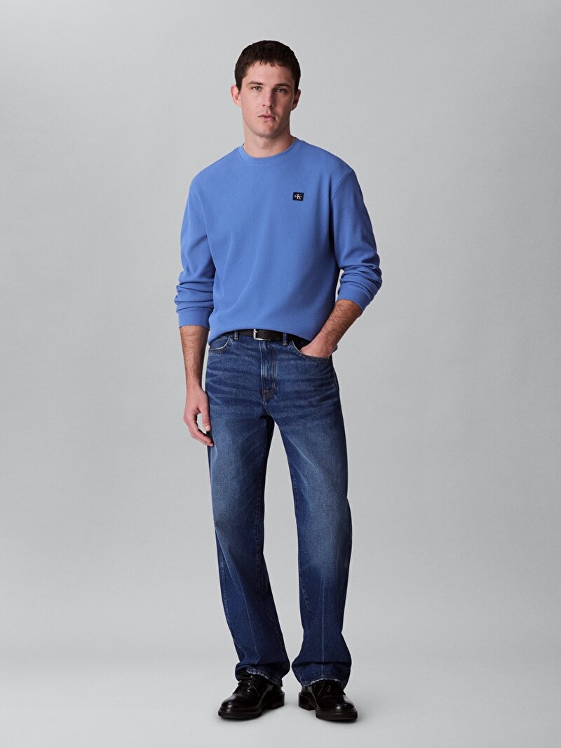 Calvin Klein Mavi Renkli Erkek Waffle Badge Crew T-shirt