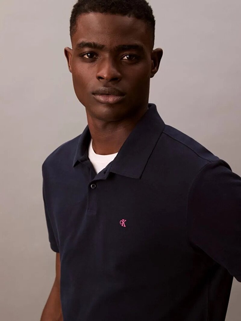Calvin Klein Lacivert Renkli Erkek Monogram Pique Polo T-shirt