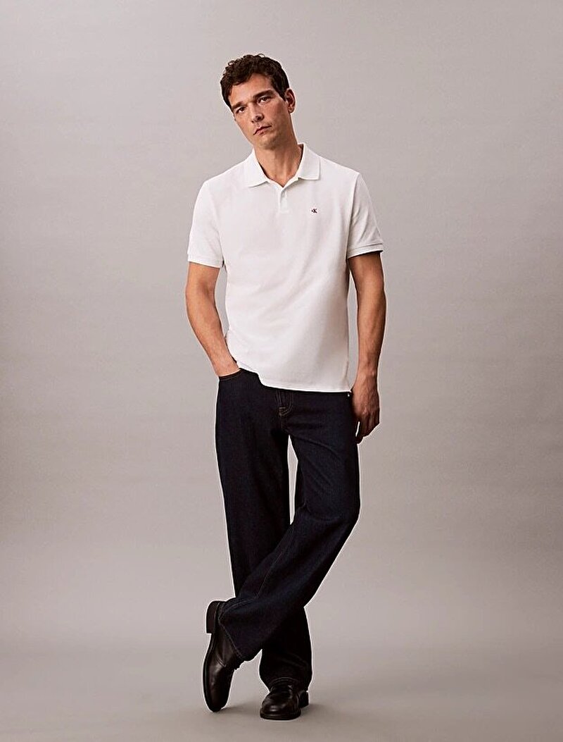 Calvin Klein Beyaz Renkli Erkek Ss Monogram Pique Polo T-shirt