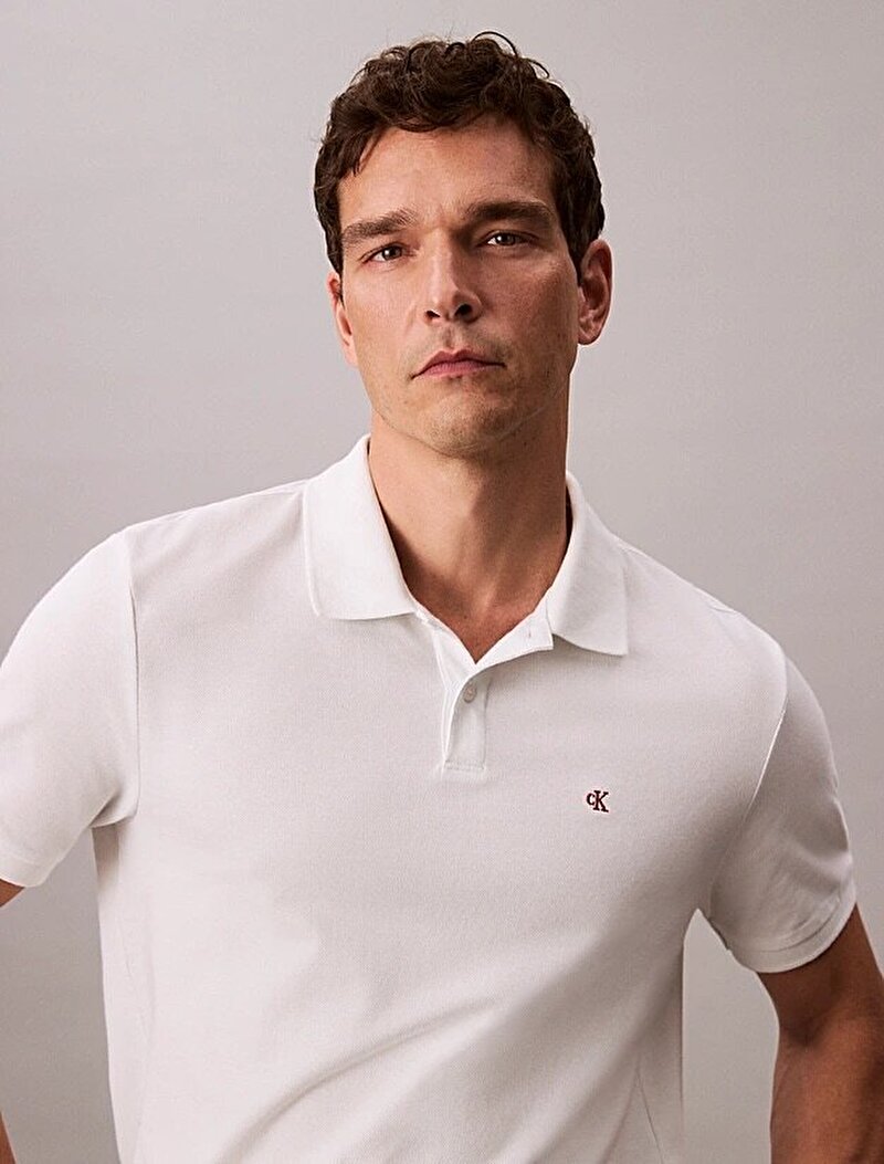 Calvin Klein Beyaz Renkli Erkek Ss Monogram Pique Polo T-shirt