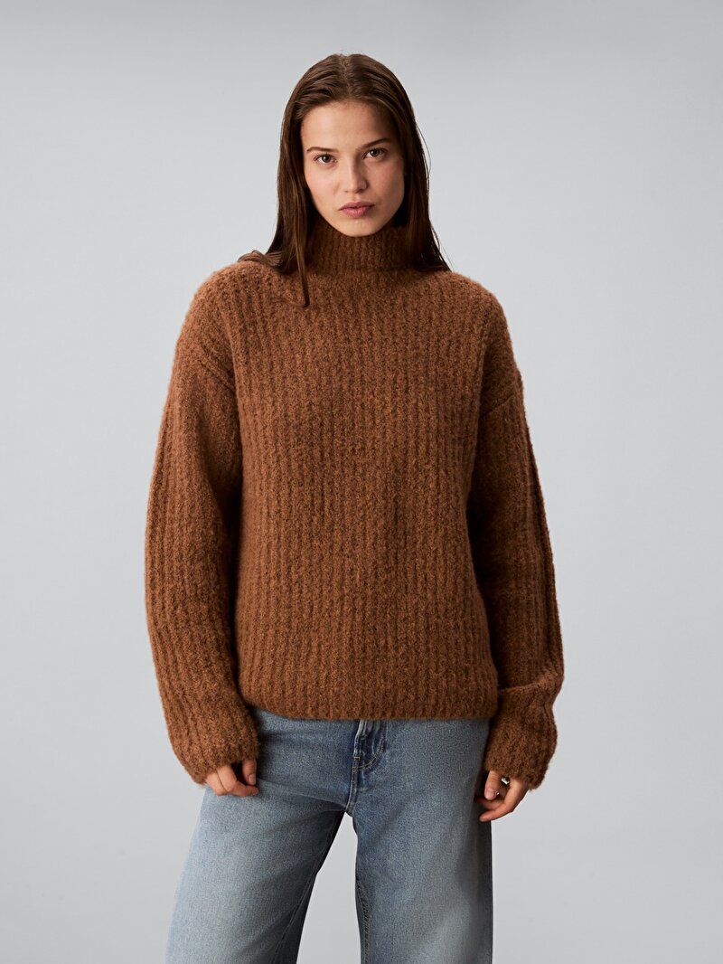 Calvin Klein Bej Renkli Kadın Brushed Wool Kazak