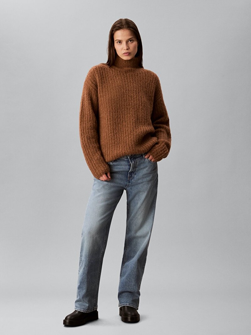 Calvin Klein Bej Renkli Kadın Brushed Wool Kazak