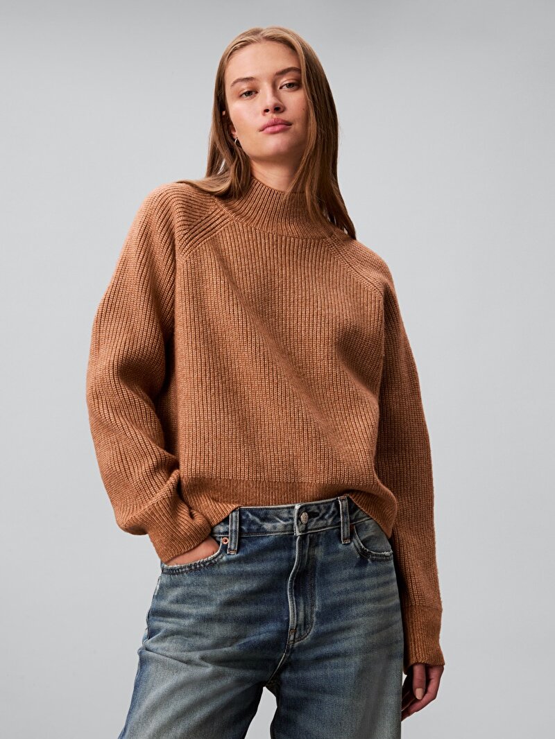 Calvin Klein Bej Renkli Kadın Woolen Stitch Kazak