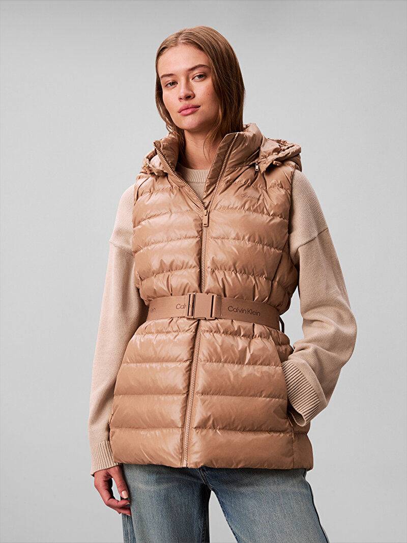 Calvin Klein Bej Renkli Kadın Belted Lightweight Yelek