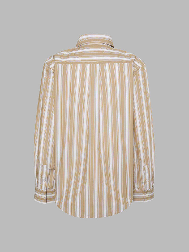 Calvin Klein Bej Renkli Kadın Yarndye Cotton Poplin Gömlek