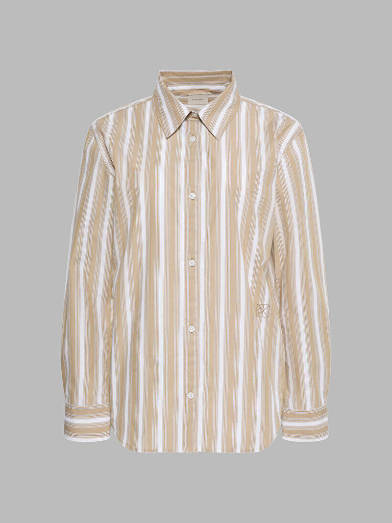 Calvin Klein Bej Renkli Kadın Yarndye Cotton Poplin Gömlek