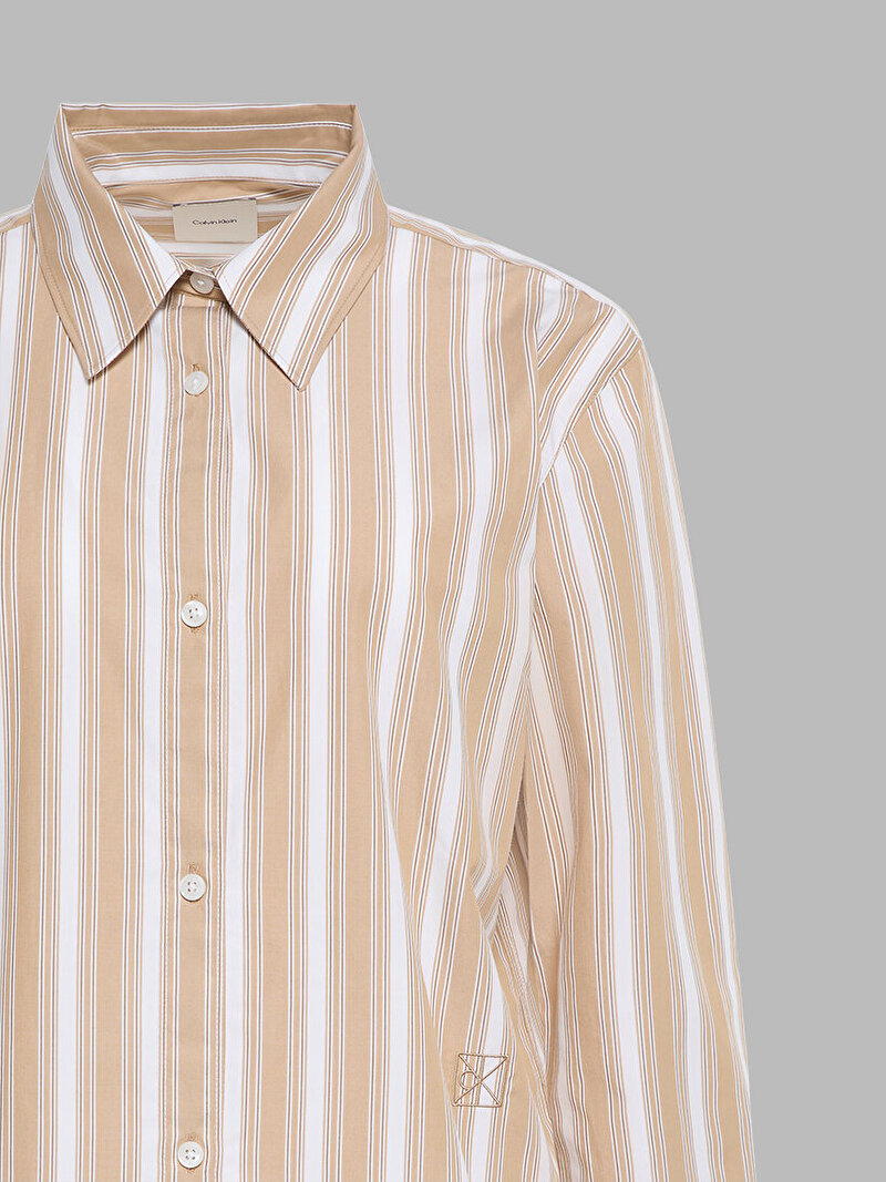 Calvin Klein Bej Renkli Kadın Yarndye Cotton Poplin Gömlek