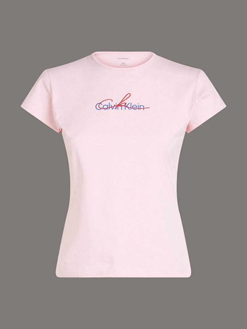 Calvin Klein Pembe Renkli Kadın Slim Script T-shirt