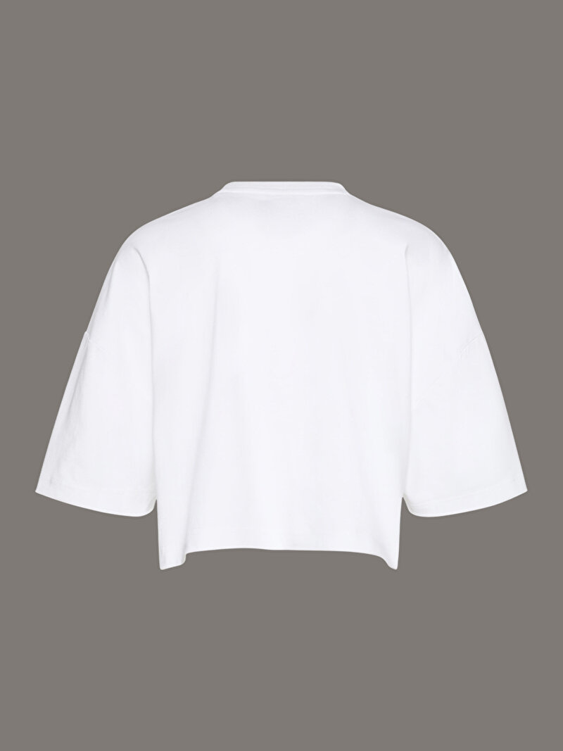 Calvin Klein Beyaz Renkli Kadın Crop Boxy Chain T-shirt