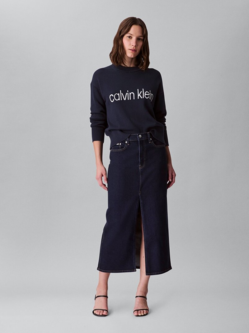 Calvin Klein Lacivert Renkli Kadın Cotton Graphic Kazak