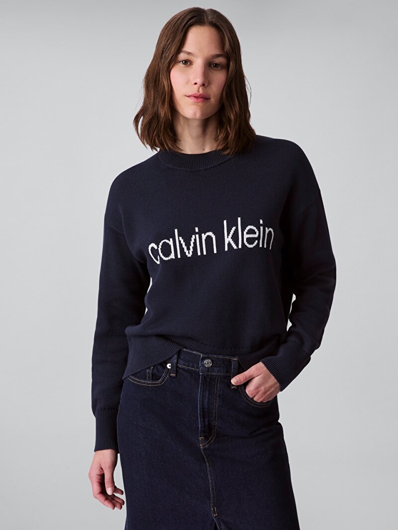 Calvin Klein Lacivert Renkli Kadın Cotton Graphic Kazak