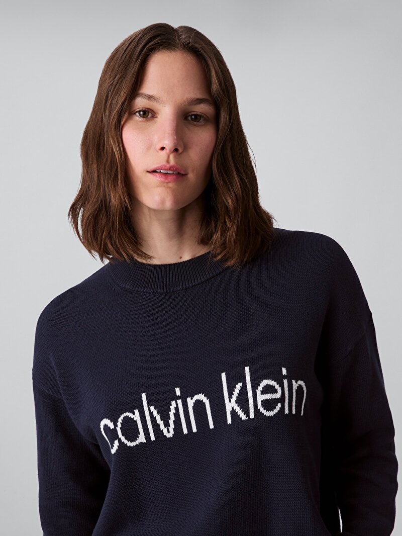 Calvin Klein Lacivert Renkli Kadın Cotton Graphic Kazak