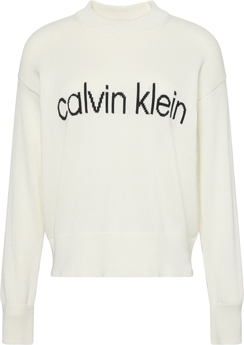 Calvin Klein Beyaz Renkli Kadın Cotton Graphic Kazak