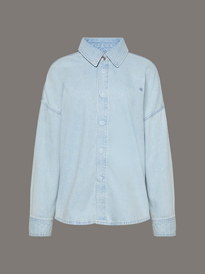 Calvin Klein Mavi Renkli Kadın Relaxed Linen Denim Gömlek