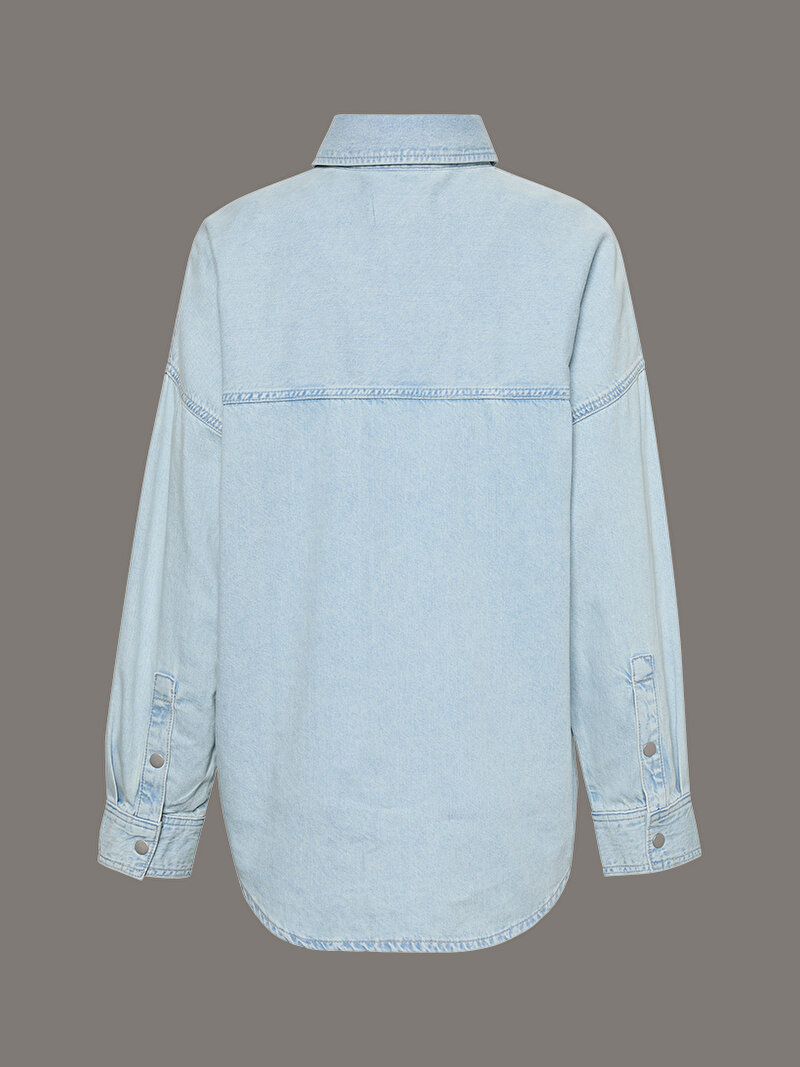 Calvin Klein Mavi Renkli Kadın Relaxed Linen Denim Gömlek