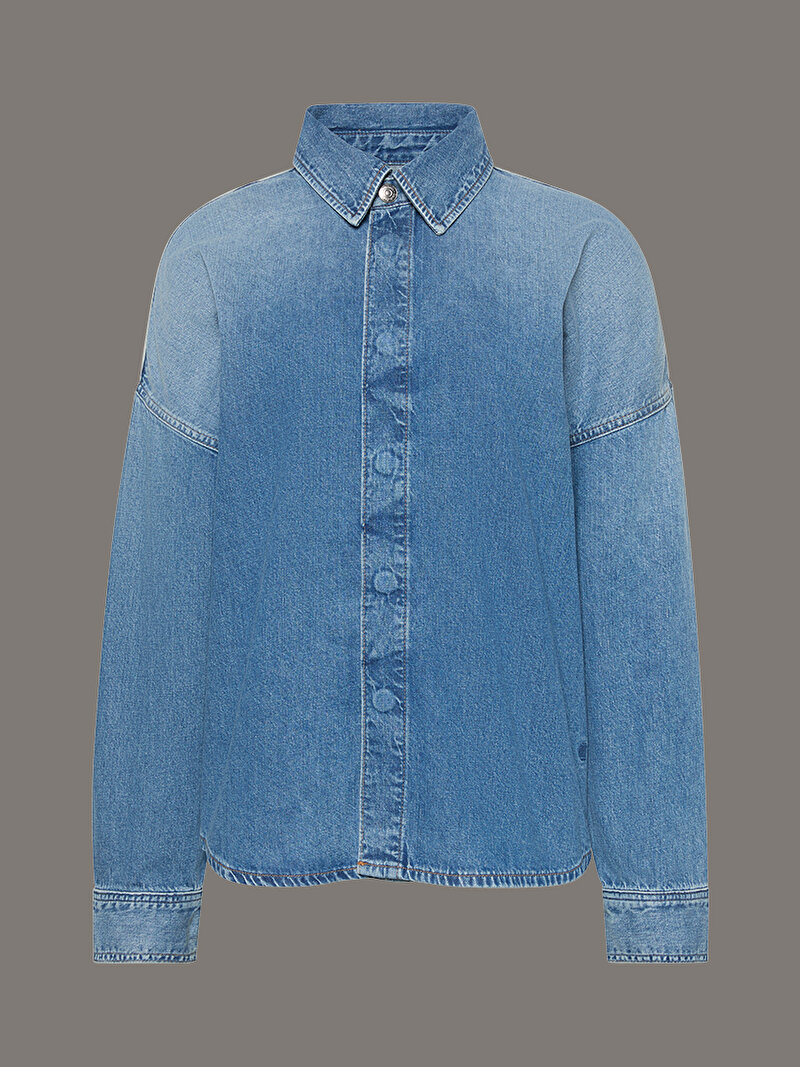 Calvin Klein Mavi Renkli Kadın Relaxed Linen Denim Gömlek