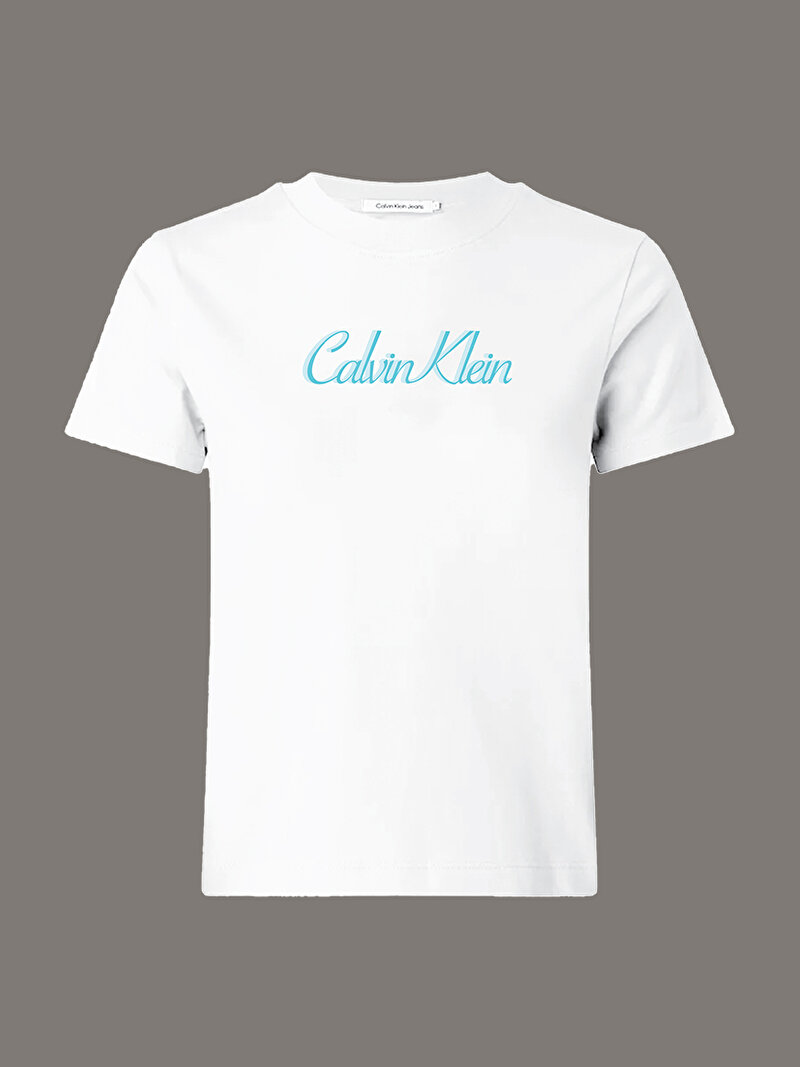Calvin Klein Beyaz Renkli Kadın 20s Classic Logo T-shirt