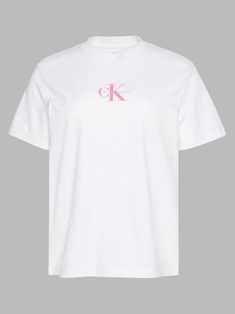 Calvin Klein Beyaz Renkli Kadın 20s Classic Logo T-shirt