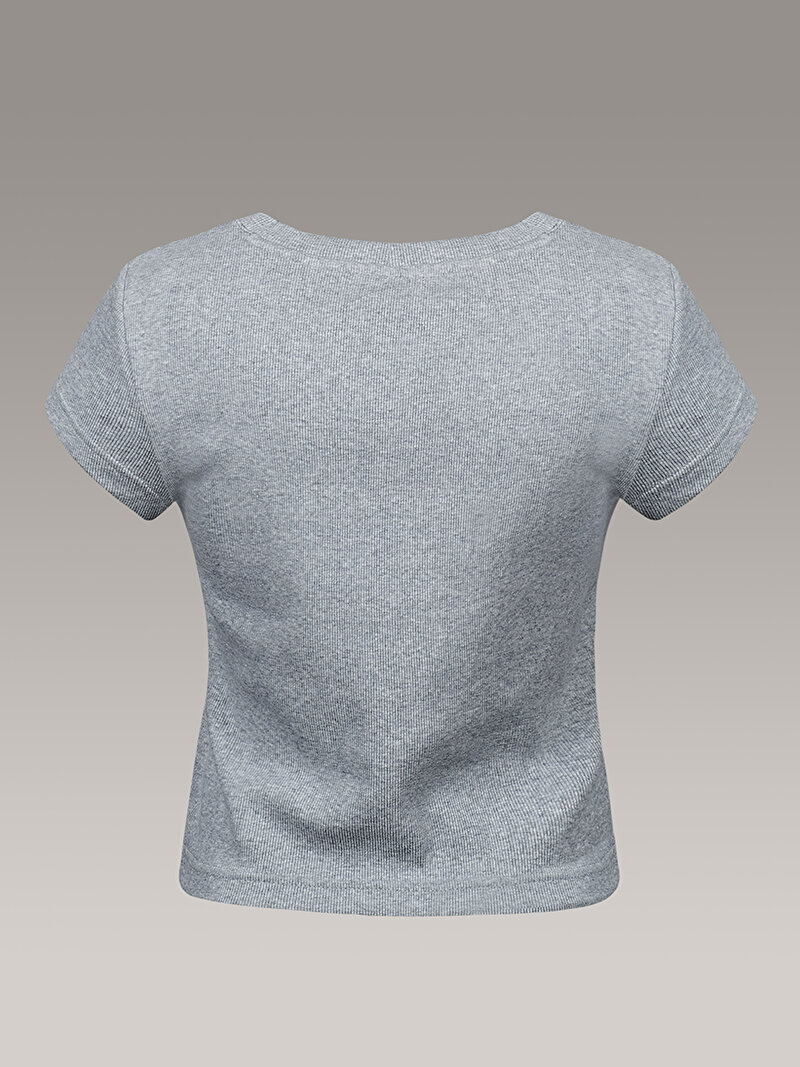 Calvin Klein Gri Renkli Kadın Woven Label T-shirt