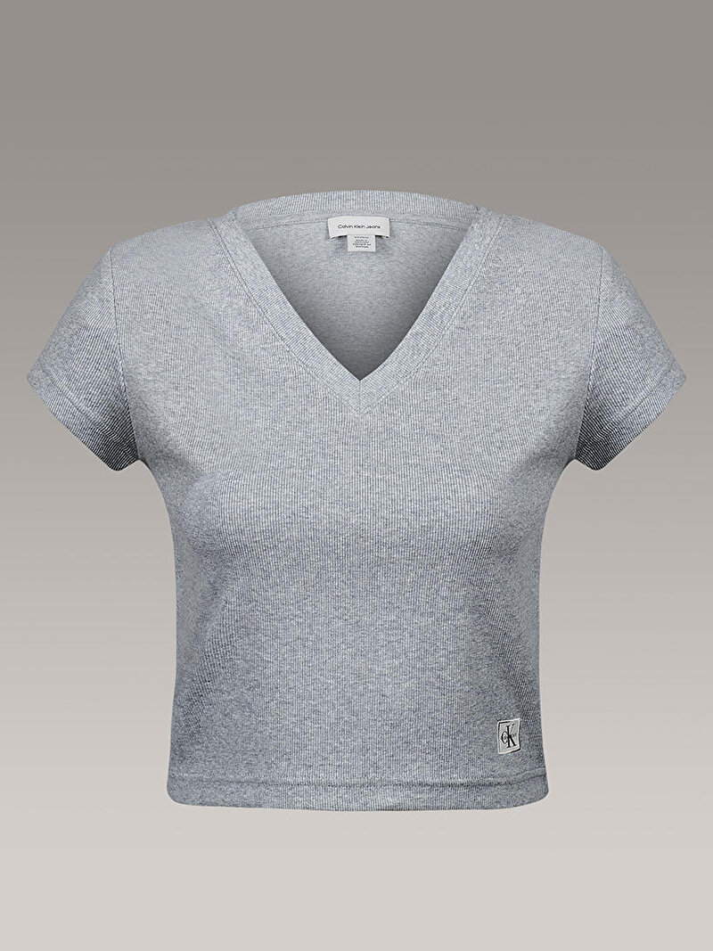 Calvin Klein Gri Renkli Kadın Woven Label T-shirt