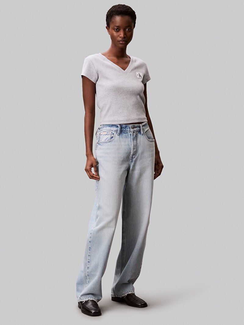 Calvin Klein Gri Renkli Kadın Woven Label T-shirt