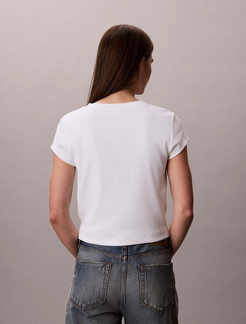 Calvin Klein Beyaz Renkli Kadın Woven Label T-shirt