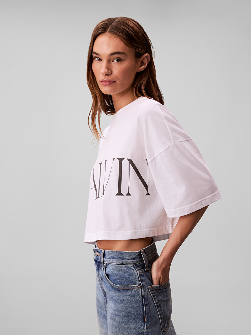 Calvin Klein Beyaz Renkli Kadın Calvin Klein Crop T-shirt