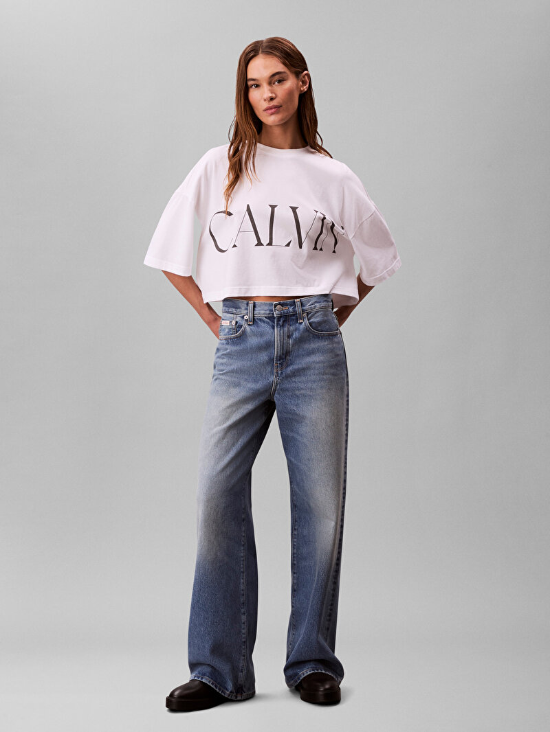 Calvin Klein Beyaz Renkli Kadın Calvin Klein Crop T-shirt